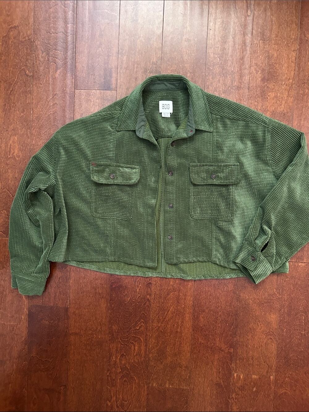 BDG Olive Green Corduroy Boxy Crop Shirt Jacket, Size XS